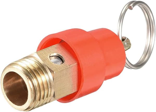 Säkerhetsventil Luftkompressor Tryckavlastningsventil, G1/4 Hane, 115PSI Inställt Tryck, Röd Hatt, 1Pack