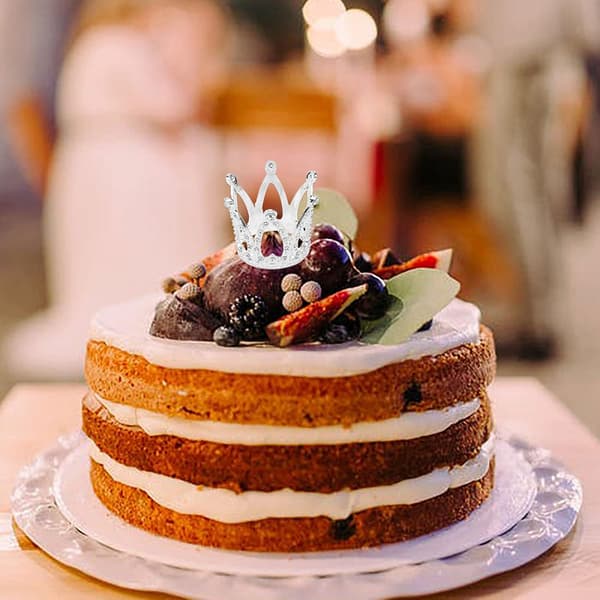 2 stk. kronekaketopper Bursdag Bryllupskake Mini Kronepynt Festivalfest (sølv) Silver