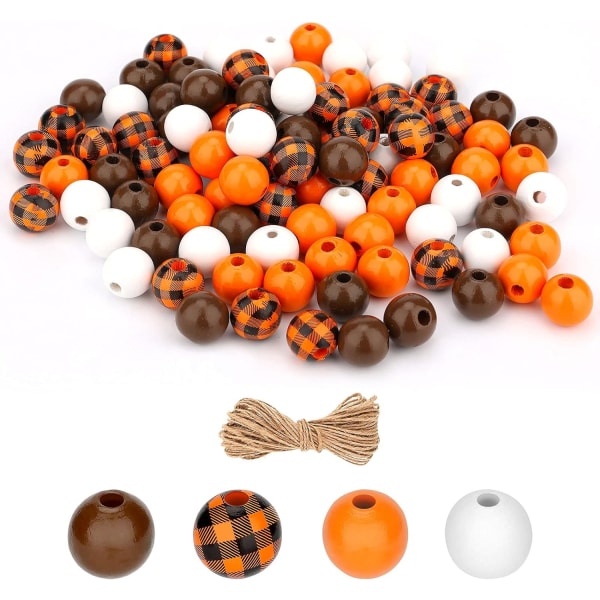 200 stycken 16 mm Halloween Thanksgiving träpärlor, rustika fallande träpärlor