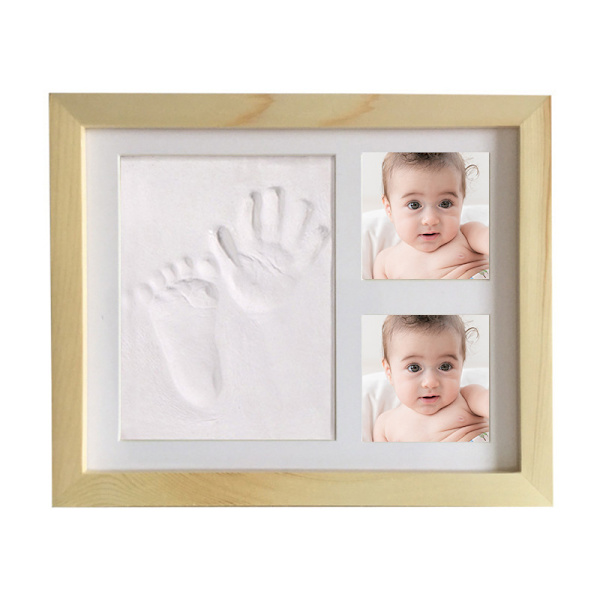 Babyfot och handavtrycksset - Träram, akrylglas, stöd för 2 foton - Present till barn, unga mammor och pappor (logg fotoram) color 3