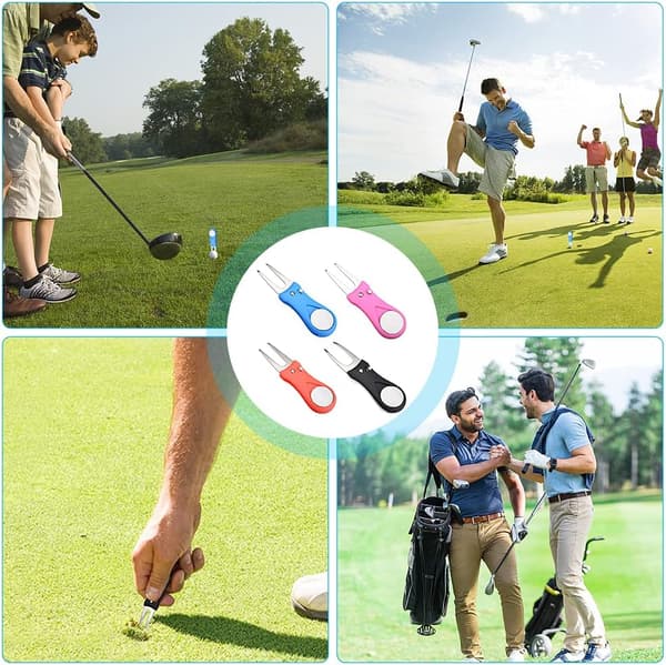 Golf Divot Reparationsværktøj, 4 Stk Golf Reparations Pitch Fork Rustfrit Stål Pitch Reparationsmærke