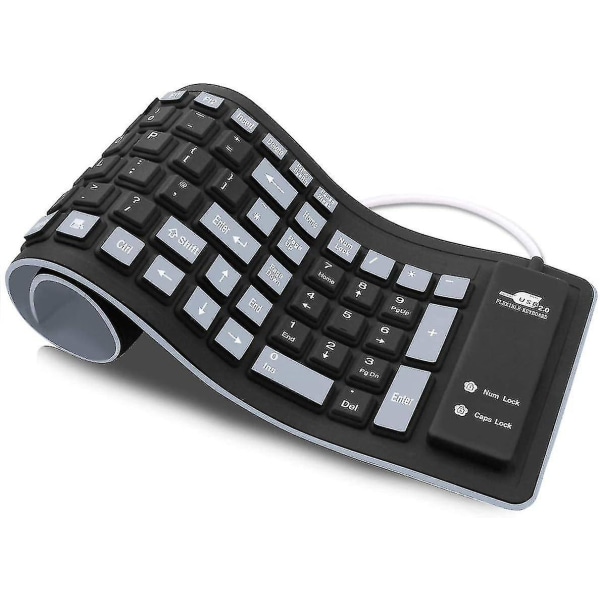 Layout Flexibelt tangentbord, vattentätt hopfällbart bärbart mjukt  silikontangentbord USB trådbunden roll-up (svart+grå) 8678 | Fyndiq