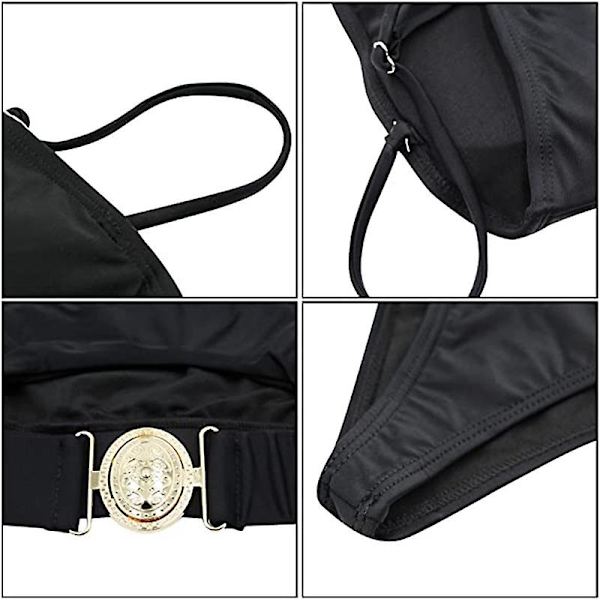 Kvinnors 2-delade sexiga underboob utskurna bikini badkläder silver läder lapptäcke baddräkt, M black m