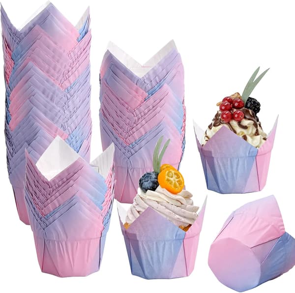 100 stk. tulipanformede papirkopper, cupcakeforme, muffinspapir, gradient