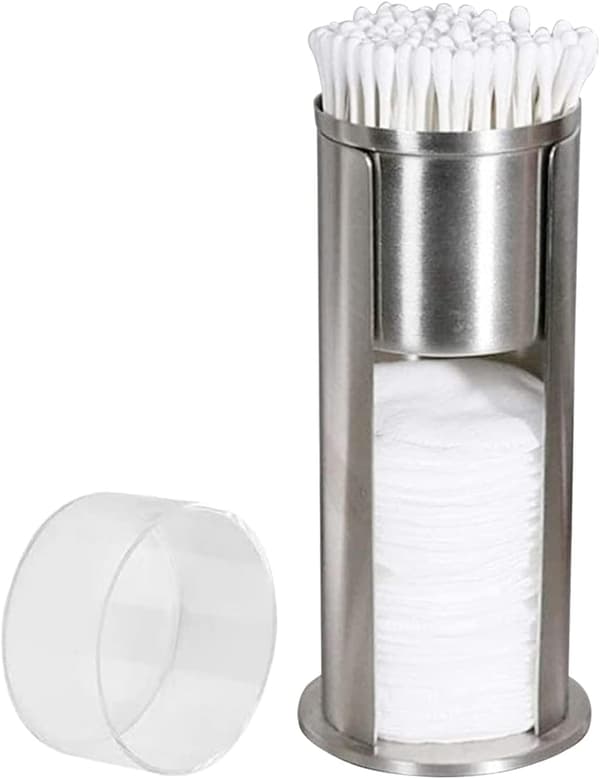 Bomullsplatta Dispenser Set i Rostfritt Stål med Lock, Bomullspinnar, Makeup Pads Förvaringsburk