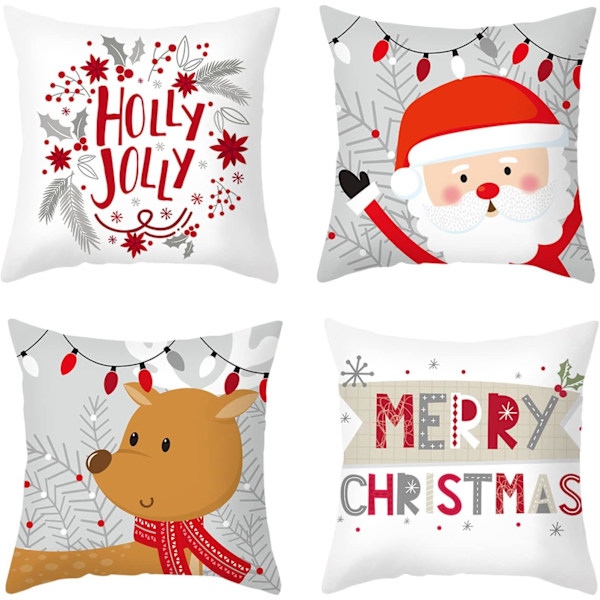 18x18in Jul Kuddöverdrag Set om 4, Kuddfodral Jul Dekor Kuddfodral Kuddfodral för Soffa