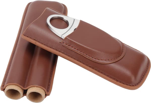 Cigar Etui, Bærbart 2 Fingre Læder Cigar Rejseetui med Cigarklipper, Anvender Elastisk Børstet