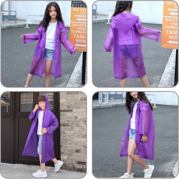 Genanvendelige regnfrakker til drenge og piger, børns nødregnfrakker, 2 stk. (lilla) Purple