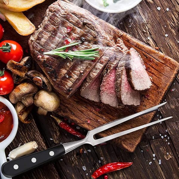Rustfri kjøttgaffel med trehåndtak, smidd grillgaffel, utskjæringsgaffel, kjøtt (30 cm)