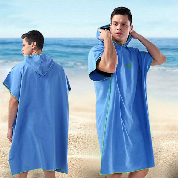 Huvhandduk Poncho Vuxen Strand Bärbar Mikrofiber Våtdräkt Universal Storlek för Surfare Simmare（blå） blue