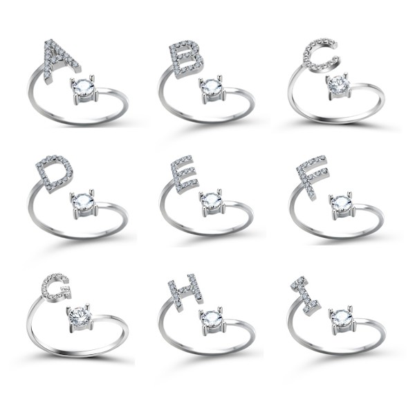 A-Z Bokstav Metall Justerbar Öppningsbar Ring Initialer Namn Alfabetet(L) L