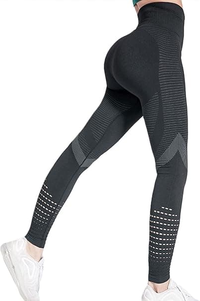 Sportsbukser til kvinder Bløde åndbare mesh elastiske højtaljede yogabukser Black xl