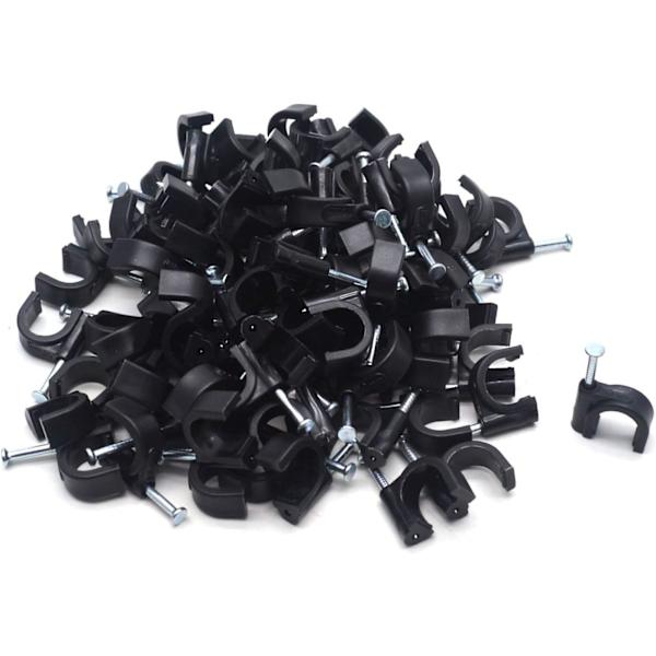 10mm Rund Kabelklämma Stålspik Kabelklämma Firmware Nätverkskabelspik, Svart, 100/pk