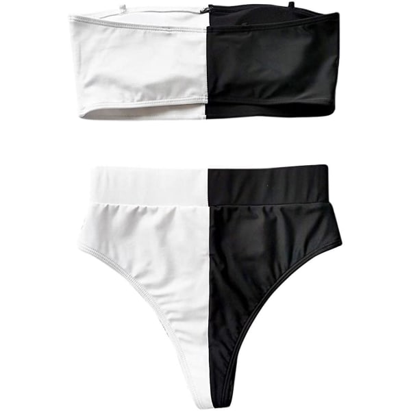 Kvinnor 2-delad sexig underboob Cut Out Bikini Badkläder Silver Läder Patchwork Baddräkt, M Black + White m