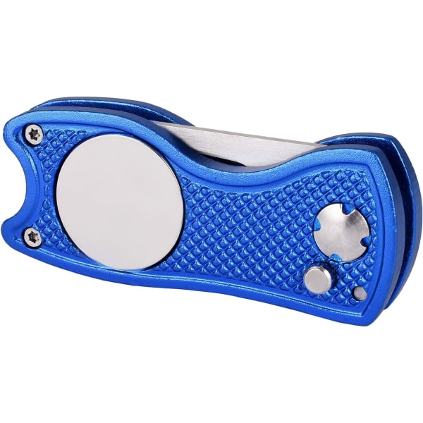 High Life, vikbart golfdivotverktyg i metall med popup-knapp och magnetisk bollmarkering (blå) Blue