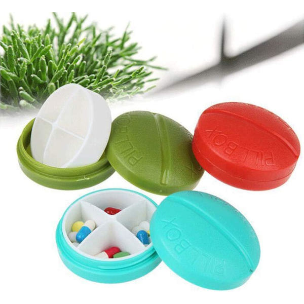 1 st praktisk och bekväm fyrdelad pillerbox, plast pillerbox för resor (slumpmässig färg)