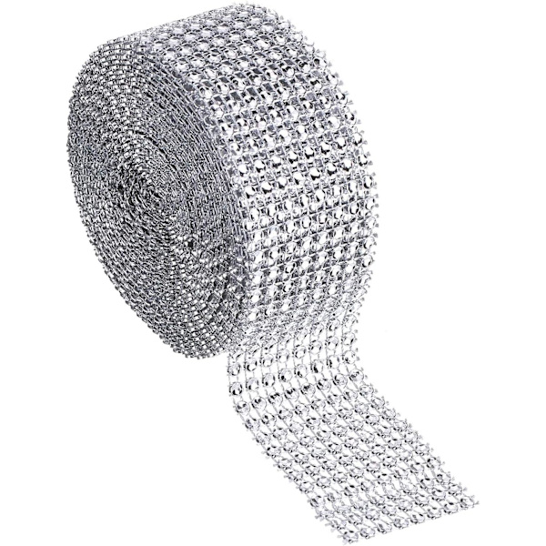 4 cm 8-radig 5 meter akryldiamantband för bröllopstårtor, födelsedagsdekorationer, - silver