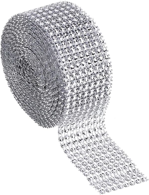 4 cm 8-rads 5 Yard Akryl Diamantbånd for Bryllupskaker, Bursdagsdekorasjoner, - Sølv
