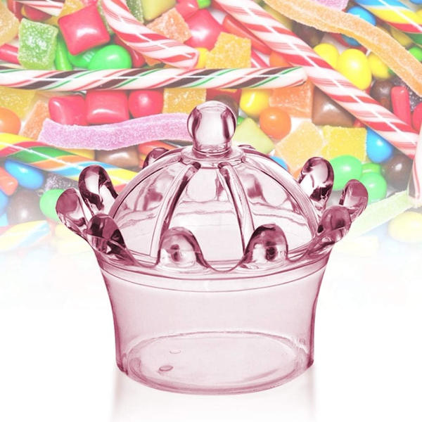 12 lådor Baby Gift Bottle Baby Shower Gift Box Paket Plast Krona Form（transparent rosa) Pink