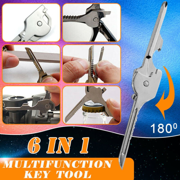 6 i 1 multifunktions cl-verktyg flasköppnare skiftnyckel skruvmejsel nyckelring EDC-verktyg