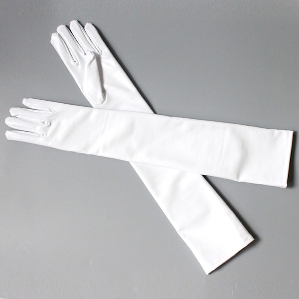 Dam läder långa handskar Cosplay kostym handskar Pole Dance handskar 21\" (Vit) White