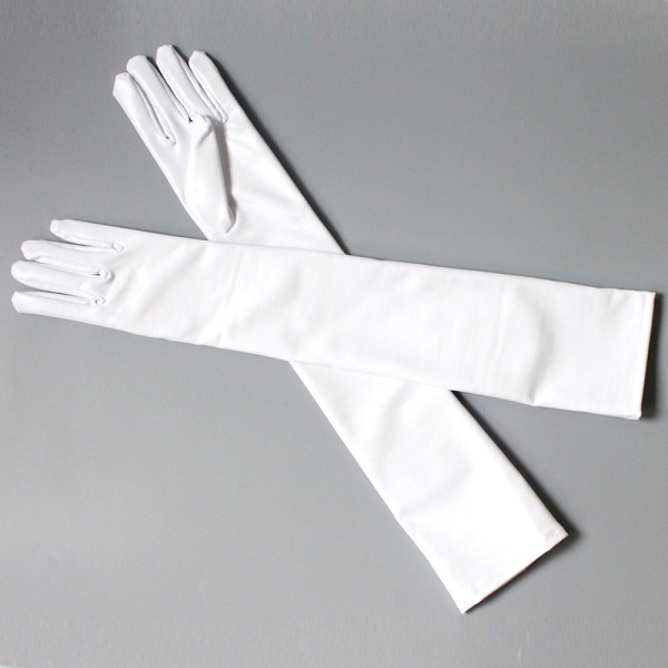 Långa läderhandskar för kvinnor Cosplay Kostymhandskar Pole Dance Handskar 21" (Vita) White
