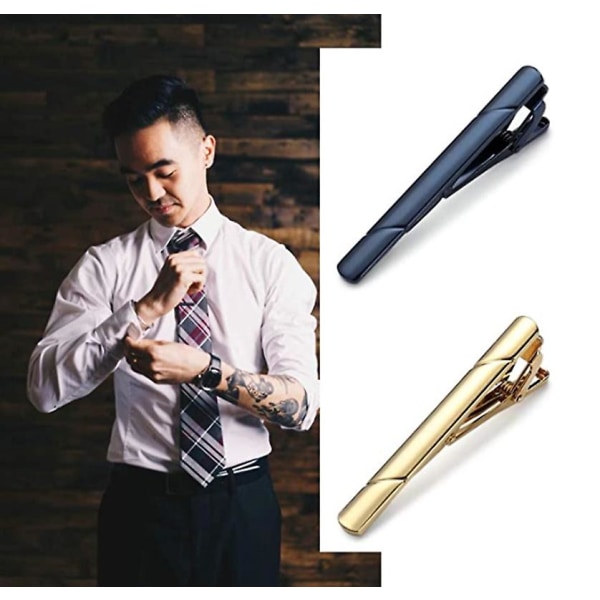 Slipsklämmor för män, Svart Guld Blå Grå Silver Tie Bar Set för vanliga slipsar