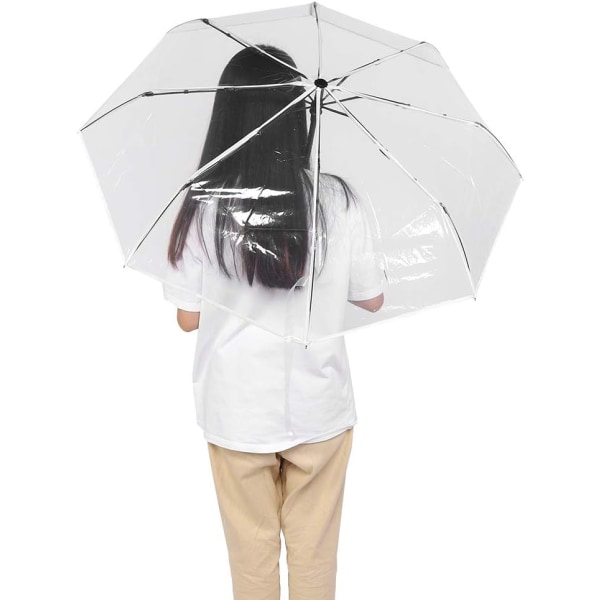 Automatiskt genomskinligt paraply, bärbart, tre veck, vindtätt paraply, Uv-skydd