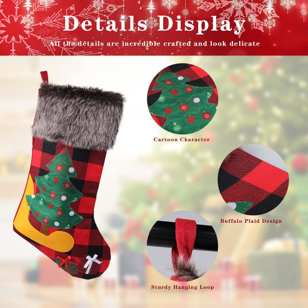 Julstrumpor 18'' Set om 4 Dekoration med julgran Tomte, Snögubbe, Ren - för öppen spis Presentpåse (Stil9)