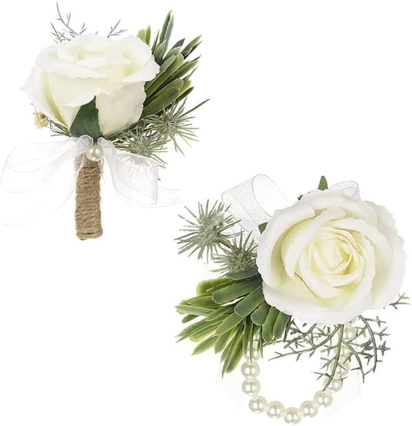 2 stk. knapphullsblomst bryllup, rosa knapphullsblomst, bryllupshåndleddsblomst, til bryllup, skoleball, festdekorasjon