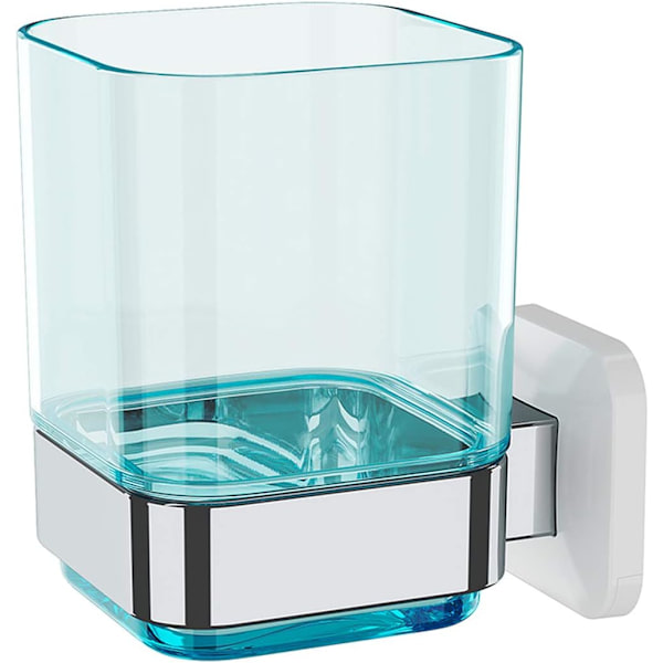 Väggmonterad mugg och tandborsthållare, ingen borrning krävs, Blå+Krom Blue+Chrome