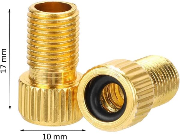 2 stk. Presta til Schrader messing sykkelventiladapter med tetningsringomformer