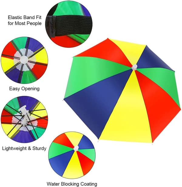 Sæt med 5 elastikbåndsparaplyhatte, parasol foldehatte, farverige fiskerparaplyhatte til voksne, børn, golf, camping