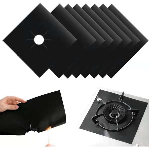 Spishällsskydd, återanvändbara gasspisplattor, 10,6\" x 10,6\" (8 ark svart)