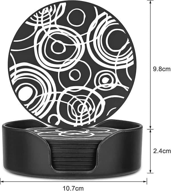 6 stk. Drikkebrikker, sorte runde, kopunderlag i silikonegummi - sort Black