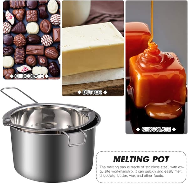 Smeltedigel i rustfritt stål, dobbel kjele, smørvarmer, sjokoladeovn, kokegryte