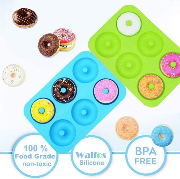 Pakke med 2 silikone doughnutforme, 6-huls varmebestandig bageplade