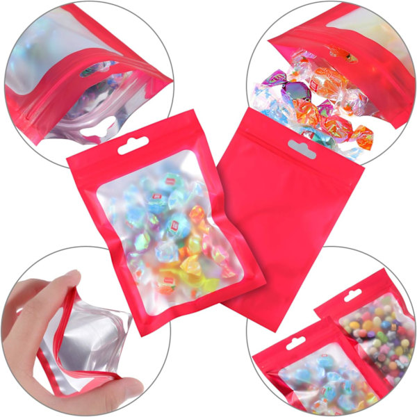 100 st Mylar-påsar återanvändbara läckagesäkra tätningsbara smyckespåsar (8X13CM, röd) red 8*13cm