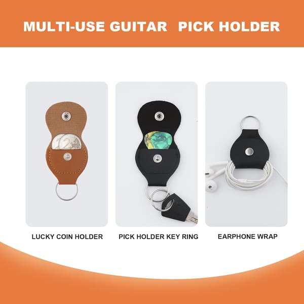2 x Gitarrplektrum Nyckelring Hållare, PU Läder Gitarr Plektrum Hållare, Nyckelring Väska (Svart+Brun)