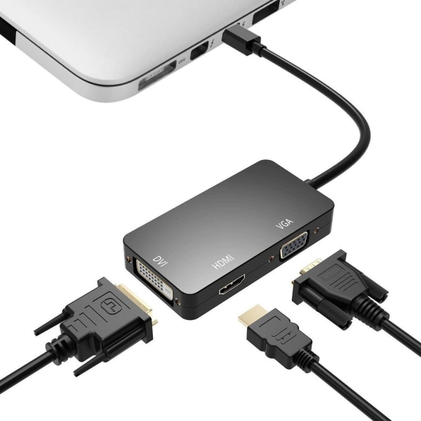 3 in1 Thunderbolt Port Mini Displayport för HDMI DVI VGA Adapter Svart Black