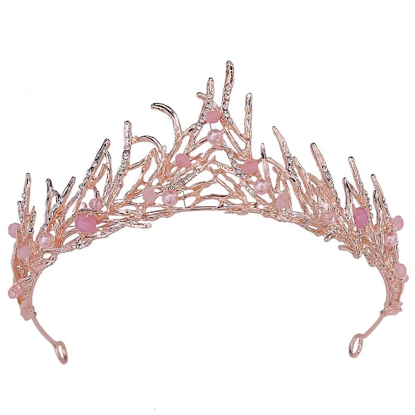 Handgjord Tiara Sträng Pärla Bröllop Krona Tillbehör (Vit) 1 Stycken rose gold