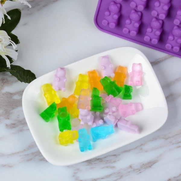 Gummy Bear Candy Molds Silikon med 2 droppare Nonstick Silikon för livsmedelsklass paket med 4
