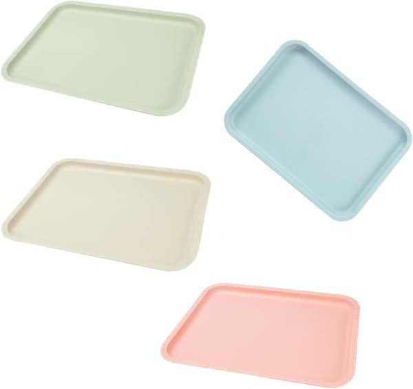 4 stk. rektangulære plastbakker til te og hurtig servering (4 farver)