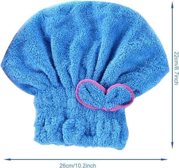 2-delt skjerfdeksel, korallfleece mikrofiber tørkehette med sløyfe (blå+rosa)