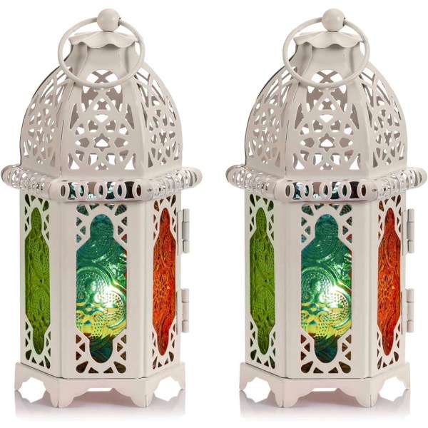 Ljuslykta i marockansk stil, 2 delar - liten värmeljushållare med paneler (vit) White