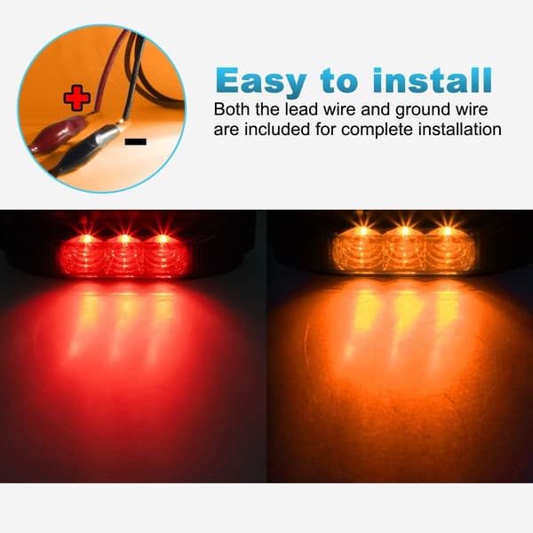 3,9 tommer 3 LED lastebil tilhengerlys foran bak LED sidemarkeringslys klaring indikator monteringsreflektorer (2 gule + 2 røde)