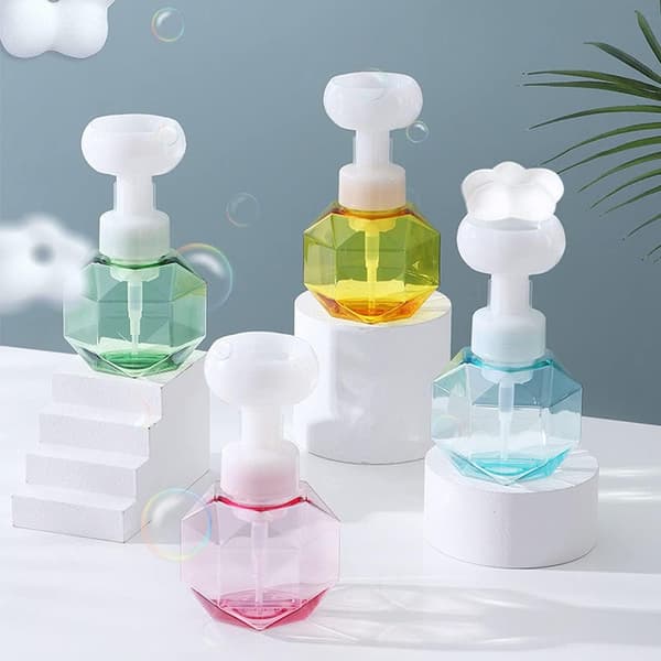 Plastskum pumpeflaske, blomsterformet separat tapping 300ml rosa