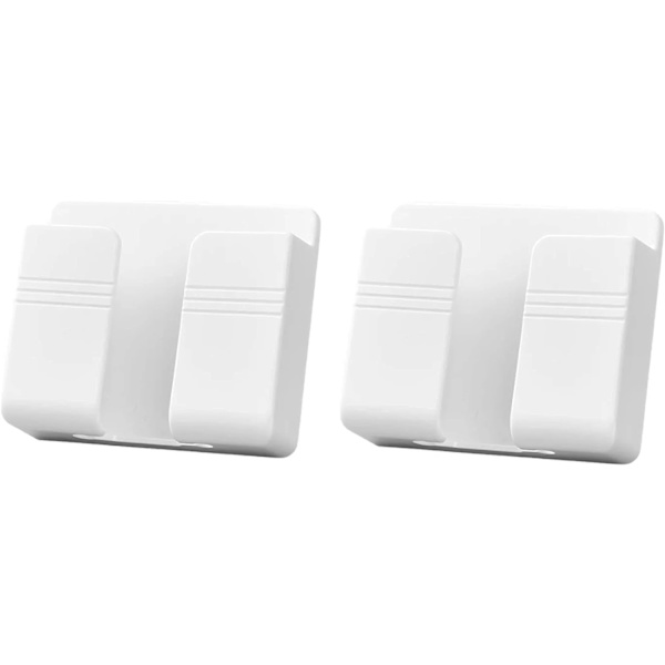 2-pack väggmonterad mobiltelefonladdarehållare, 3M självhäftande fjärrväggstativ (vit) White