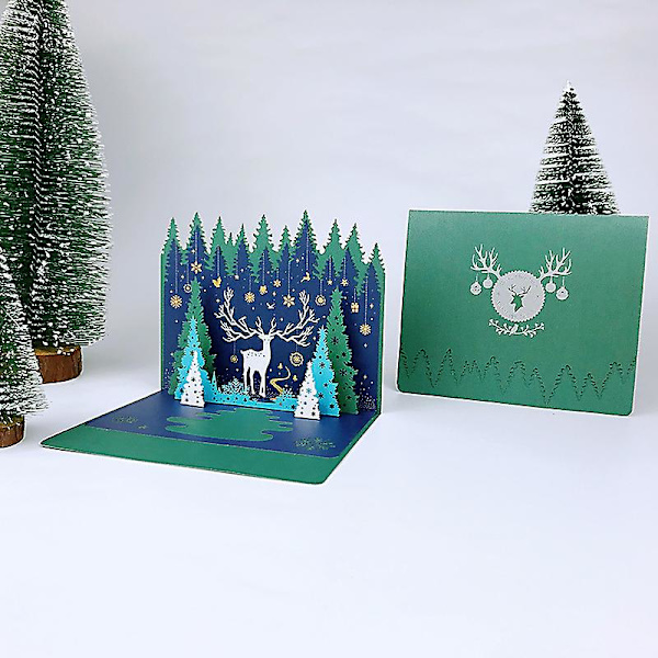 Pop-up julkort, 3D julkort, bästa present (älg i skogen)