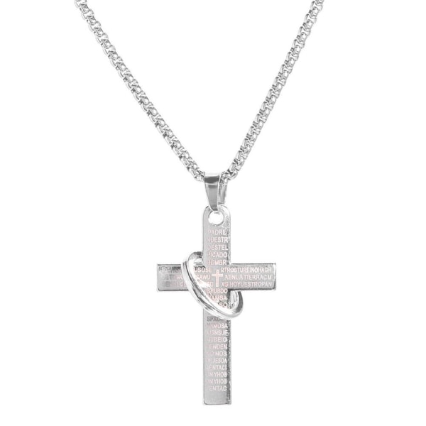 Retro Christian Jesus Single Titanium Scripture Cross Halsband B Silver One size